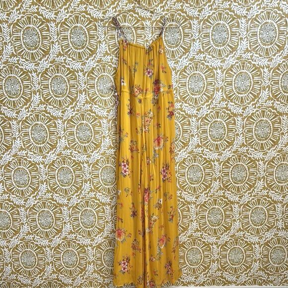 Free People Georgia Floral Chiffon Sleeveless Wide Leg Jumpsuit Gold Combo Sz S - Picture 8 of 15